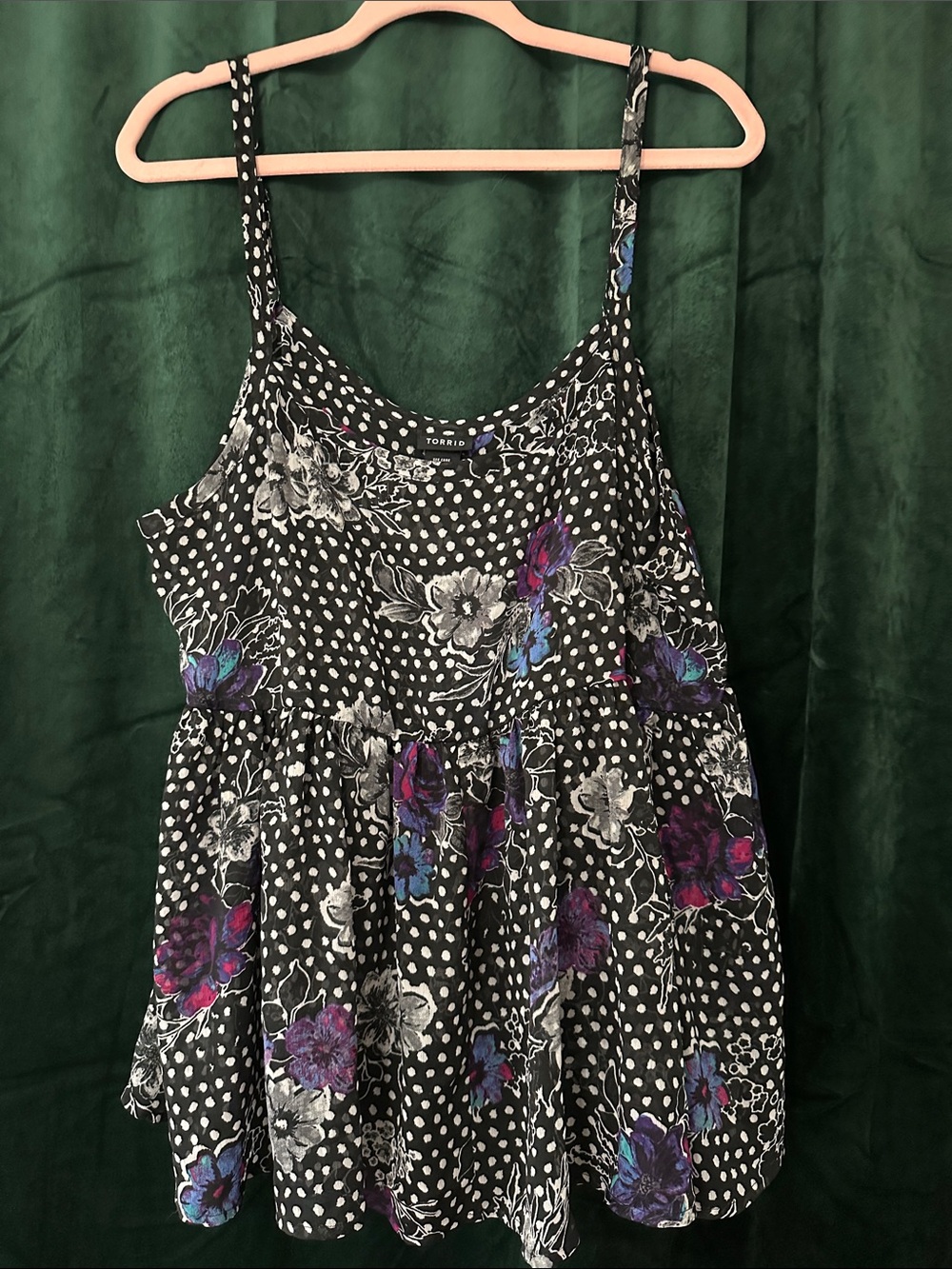 torrid Black Polka Dot Floral Spaghetti Strap Tank